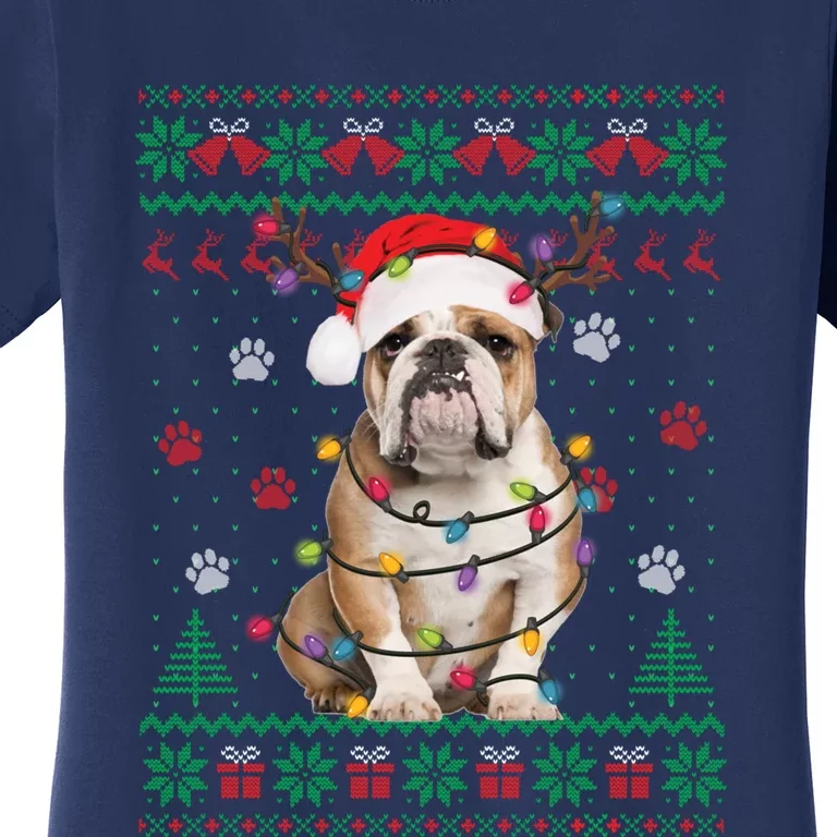 English Bulldog Christmas Lights Santa Dog Lover Ugly Sweater Women's T-Shirt