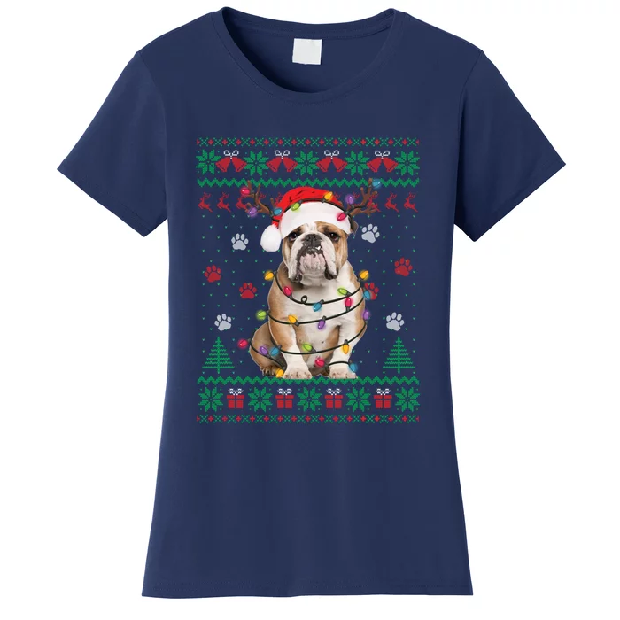 English Bulldog Christmas Lights Santa Dog Lover Ugly Sweater Women's T-Shirt