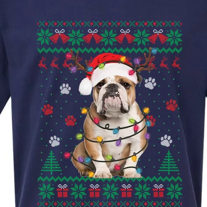 English Bulldog Christmas Lights Santa Dog Lover Ugly Sweater Sueded Cloud Jersey T-Shirt