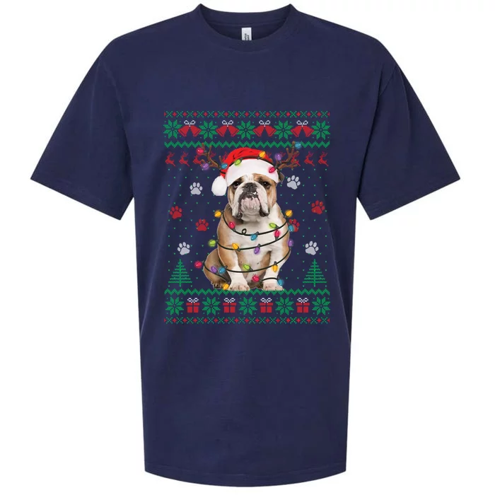 English Bulldog Christmas Lights Santa Dog Lover Ugly Sweater Sueded Cloud Jersey T-Shirt