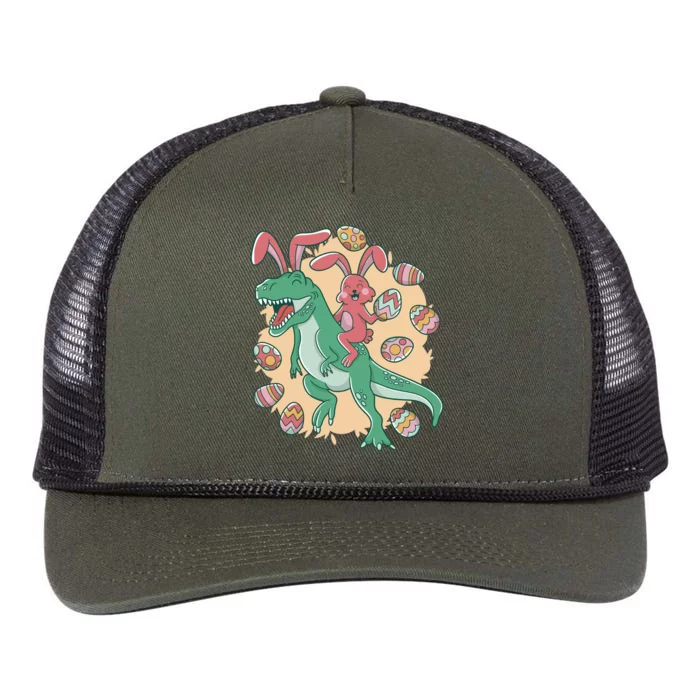 Easter Bunny Dinosaur Festive Holiday Retro Rope Trucker Hat Cap