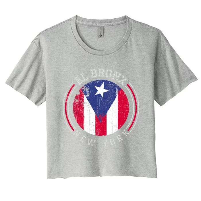 El Bronx Design Gift Puerto Rico Boricua Bandera Flag Varsity Cute Gift Women's Crop Top Tee