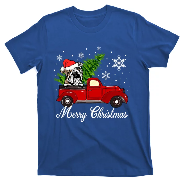 English Bulldog Dog Riding Red Truck Christmas Decorations Cool Gift T-Shirt