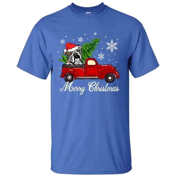 English Bulldog Dog Riding Red Truck Christmas Decorations Cool Gift Tall T-Shirt