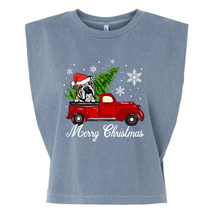 English Bulldog Dog Riding Red Truck Christmas Decorations Cool Gift Garment-Dyed Women's Muscle Tee