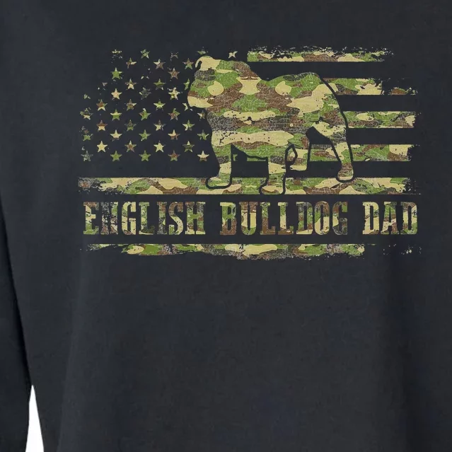 English BullDog Dad Camouflage American Flag Patriotic Dog Cropped Pullover Crew