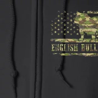 English BullDog Dad Camouflage American Flag Patriotic Dog Full Zip Hoodie