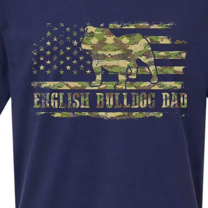 English BullDog Dad Camouflage American Flag Patriotic Dog Sueded Cloud Jersey T-Shirt