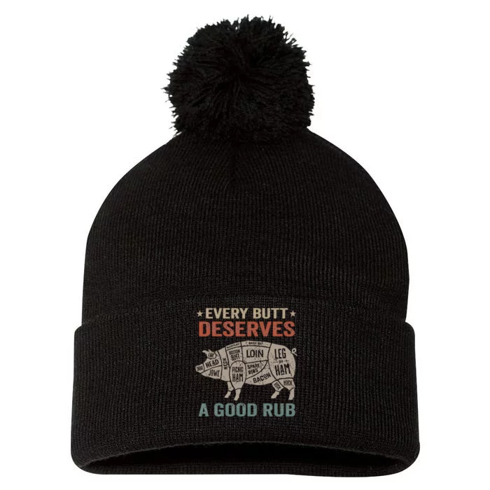 Every Butt Deserves A Good Rub Pork Smoking Party Bbq Funny Pom Pom 12in Knit Beanie