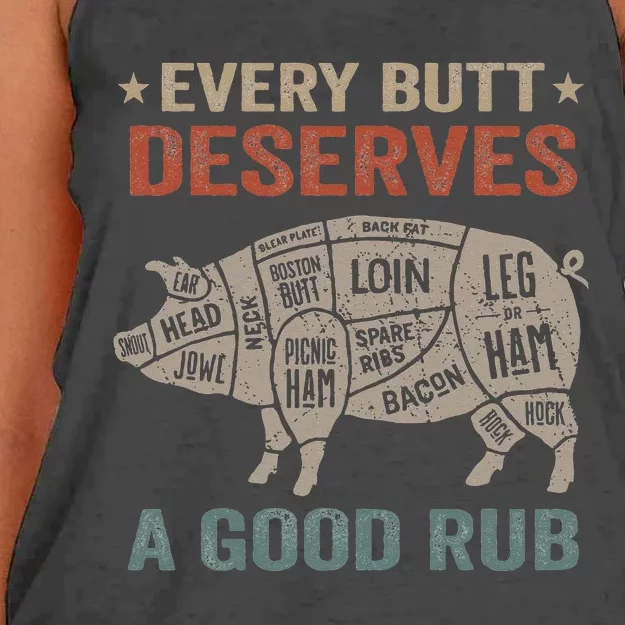 Every Butt Deserves A Good Rub Pork Smoking Party Bbq Funny Women's Knotted Racerback Tank