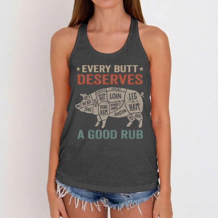 Every Butt Deserves A Good Rub Pork Smoking Party Bbq Funny Women's Knotted Racerback Tank