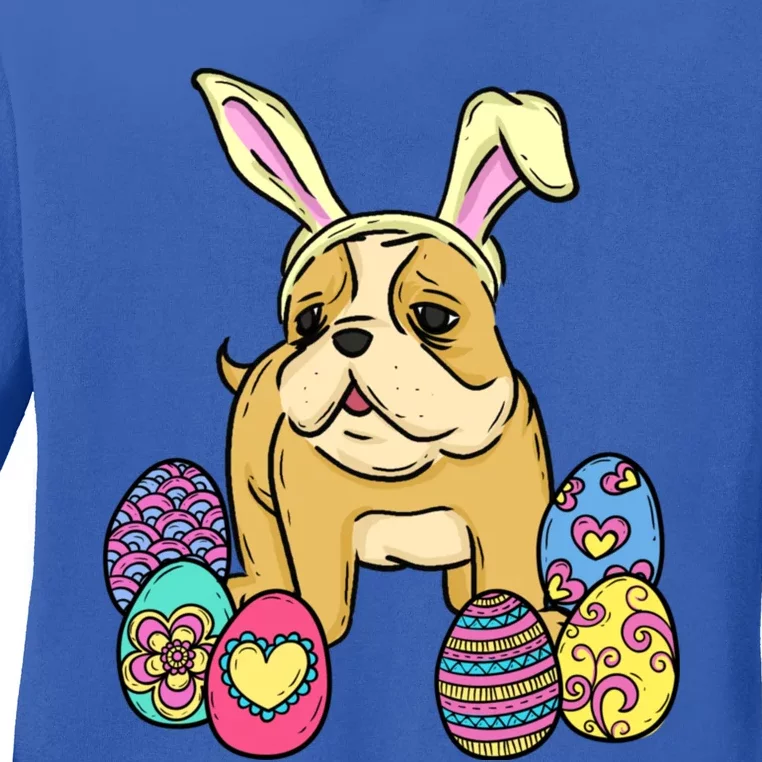 Easter Bulldog Dog Mom Dad Funny Gift Egg Hunt Ladies Long Sleeve Shirt