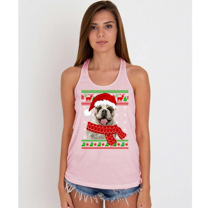 English Bulldog Dog Ugly Sweater Christmas Puppy Dog Lover Cool Gift Women's Knotted Racerback Tank