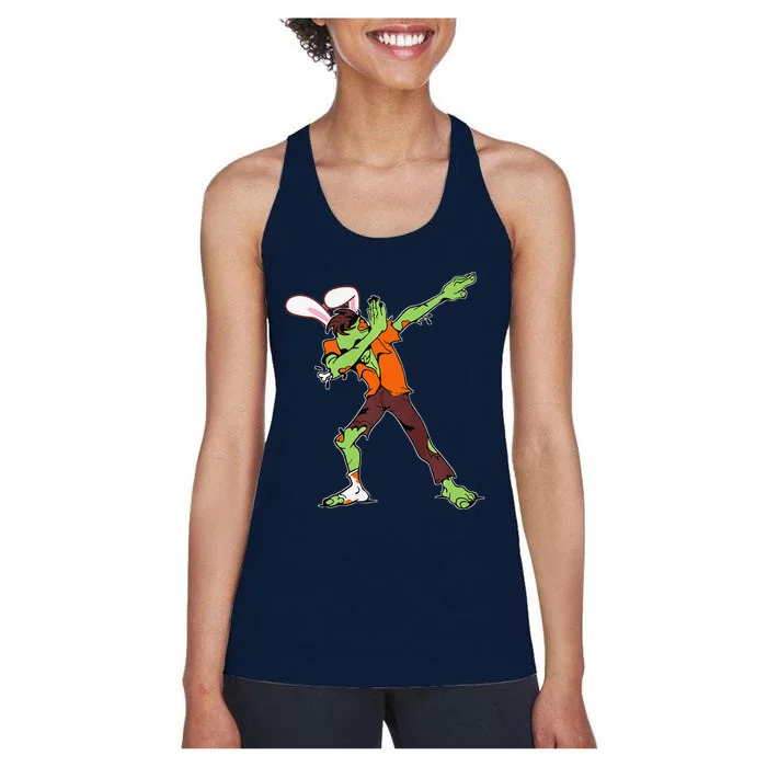 Easter Bunny Dabbing Zombie Rabbit Ears Animal Gift Women's Racerback Tank