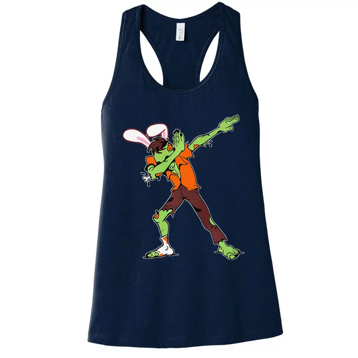 Easter Bunny Dabbing Zombie Rabbit Ears Animal Gift Women's Racerback Tank