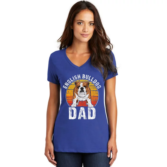 English Bulldog Dad Puppy Owner Retro Dogs Lovers Women's V-Neck T-Shirt