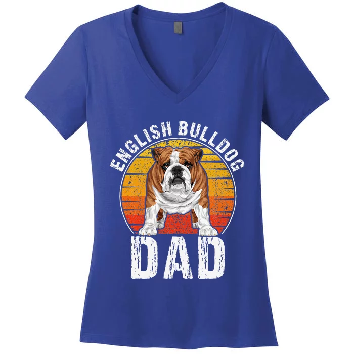 English Bulldog Dad Puppy Owner Retro Dogs Lovers Women's V-Neck T-Shirt