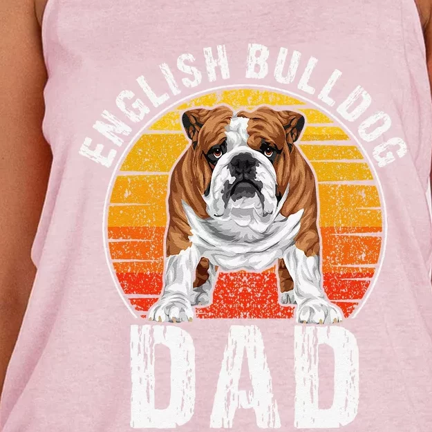 English Bulldog Dad Puppy Owner Retro Dogs Lovers Women's Knotted Racerback Tank