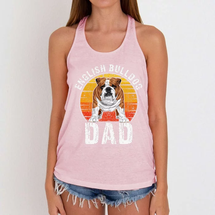 English Bulldog Dad Puppy Owner Retro Dogs Lovers Women's Knotted Racerback Tank