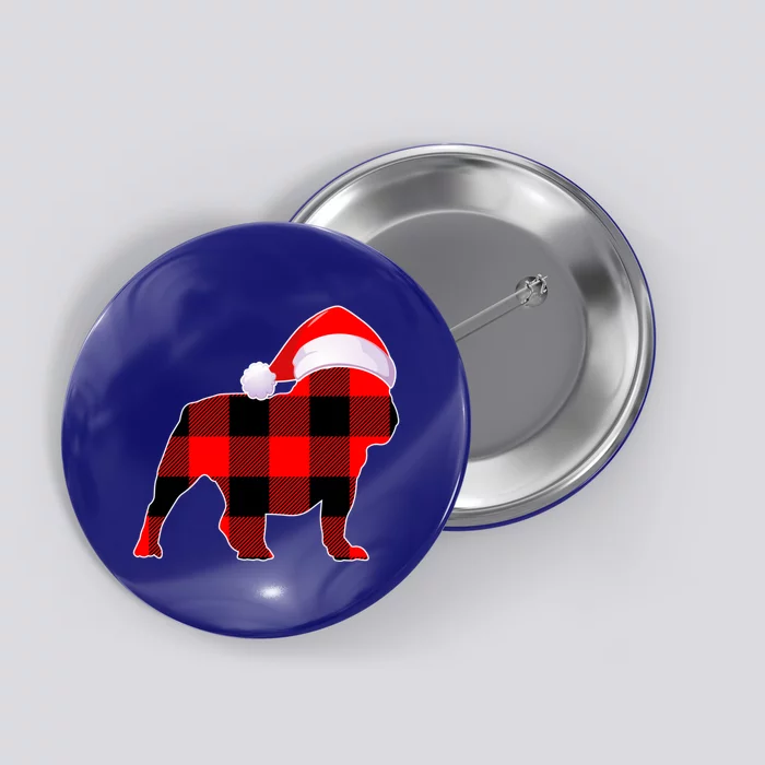 English Bulldog Dog Christmas Buffalo Plaid Xmas Santa Hat Cute Gift Button