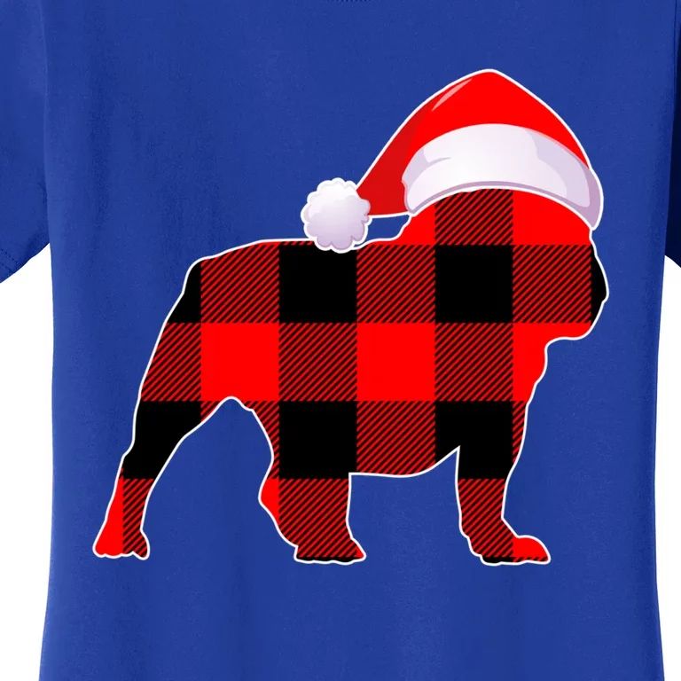 English Bulldog Dog Christmas Buffalo Plaid Xmas Santa Hat Cute Gift Women's T-Shirt