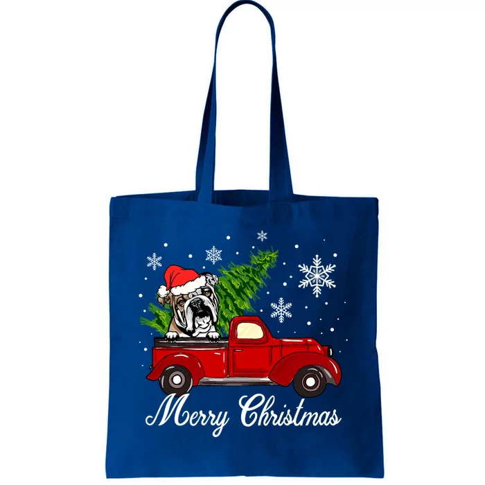 English Bulldog Dog Riding Red Truck Christmas Decorations Cool Gift Tote Bag