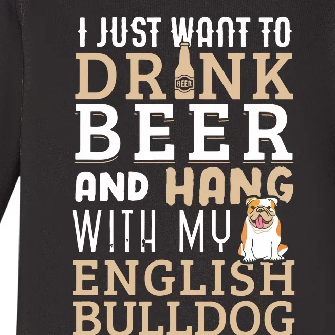 English Bulldog Dad T Funny British Dog Lover Beer Baby Long Sleeve Bodysuit