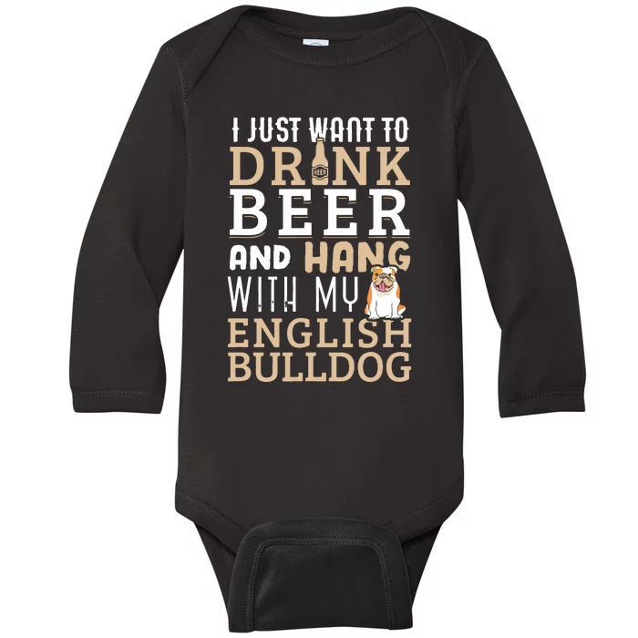 English Bulldog Dad T Funny British Dog Lover Beer Baby Long Sleeve Bodysuit