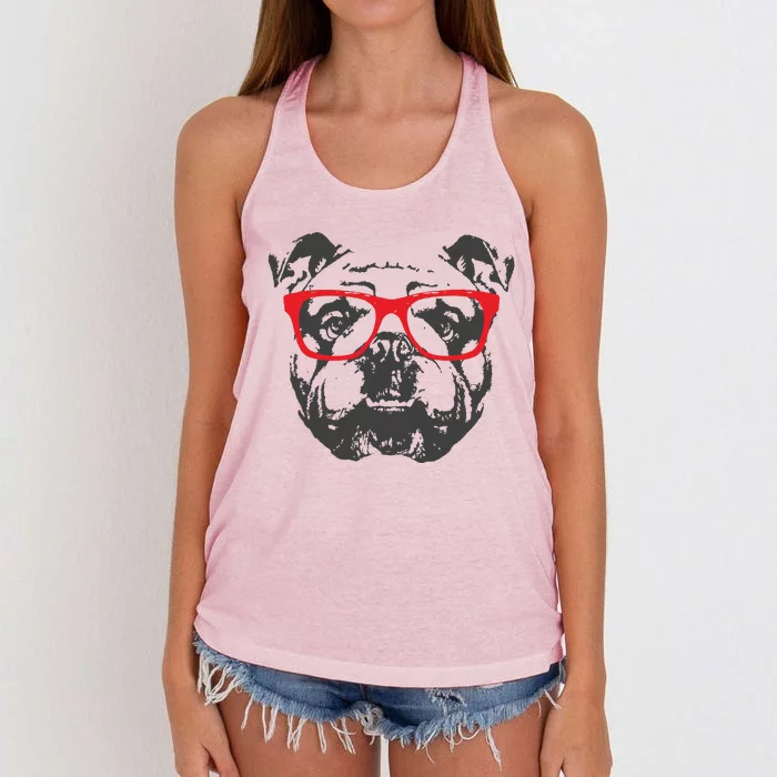 English Bulldog Design Red Glasses Nice Tee Women's Knotted Racerback Tank