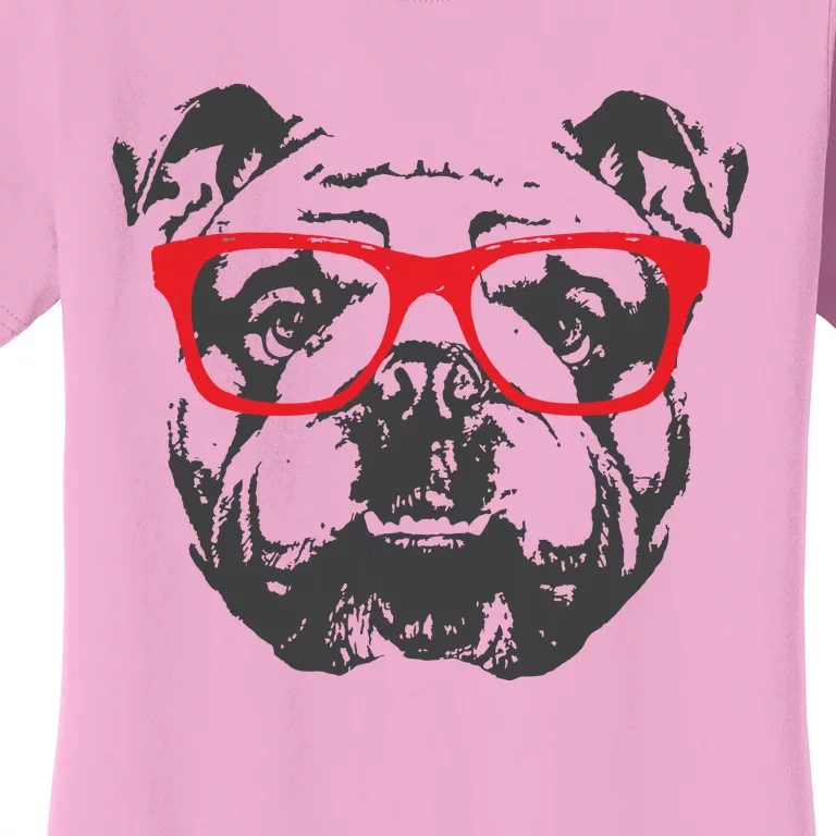 English Bulldog Design Red Glasses Nice Tee Women's T-Shirt