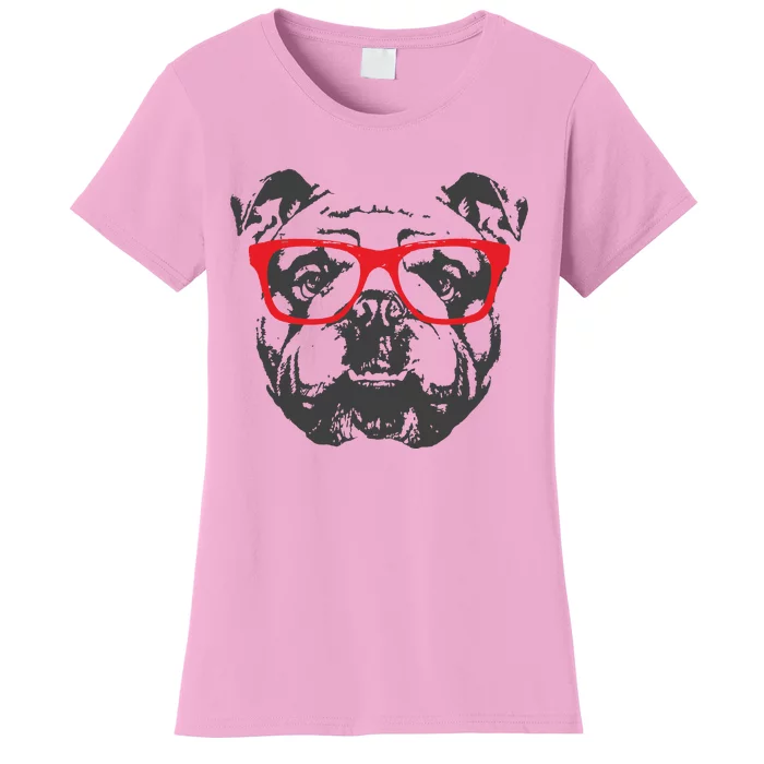 English Bulldog Design Red Glasses Nice Tee Women's T-Shirt