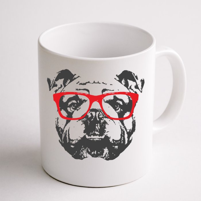 English Bulldog Design Red Glasses Nice Tee Front & Back Coffee Mug