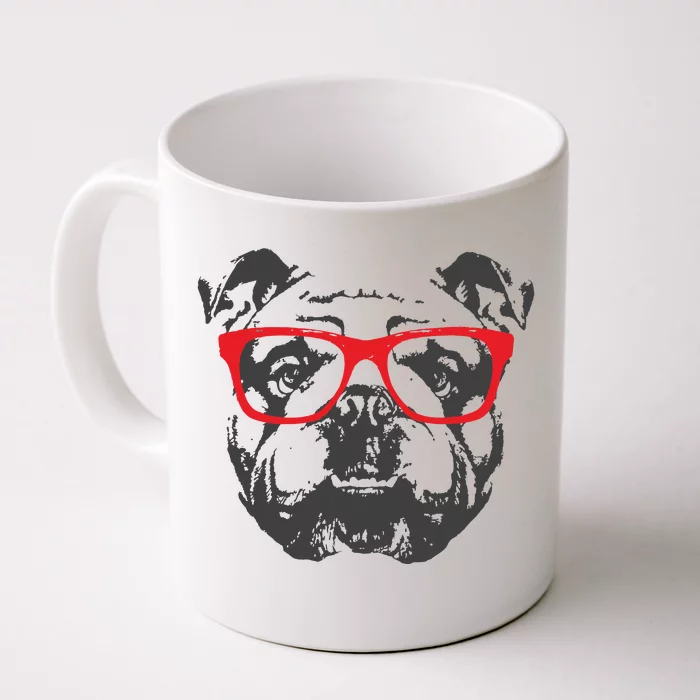 English Bulldog Design Red Glasses Nice Tee Front & Back Coffee Mug