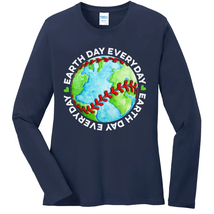 Earth Baseball Earth Day Sports Player Ladies Long Sleeve Shirt