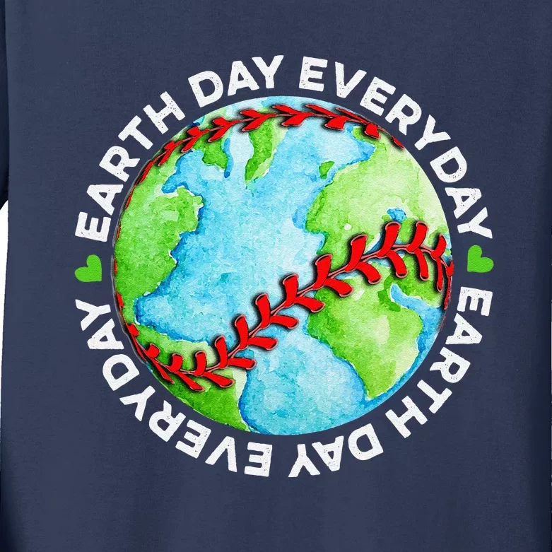 Earth Baseball Earth Day Sports Player Kids Long Sleeve Shirt