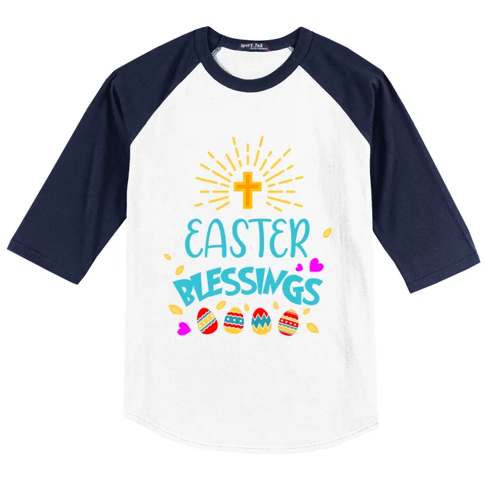 Easter Blessings Eggs Cross Christian Faith Christ God Gift Baseball Sleeve Shirt