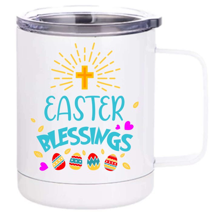 Easter Blessings Eggs Cross Christian Faith Christ God Gift Front & Back 12oz Stainless Steel Tumbler Cup