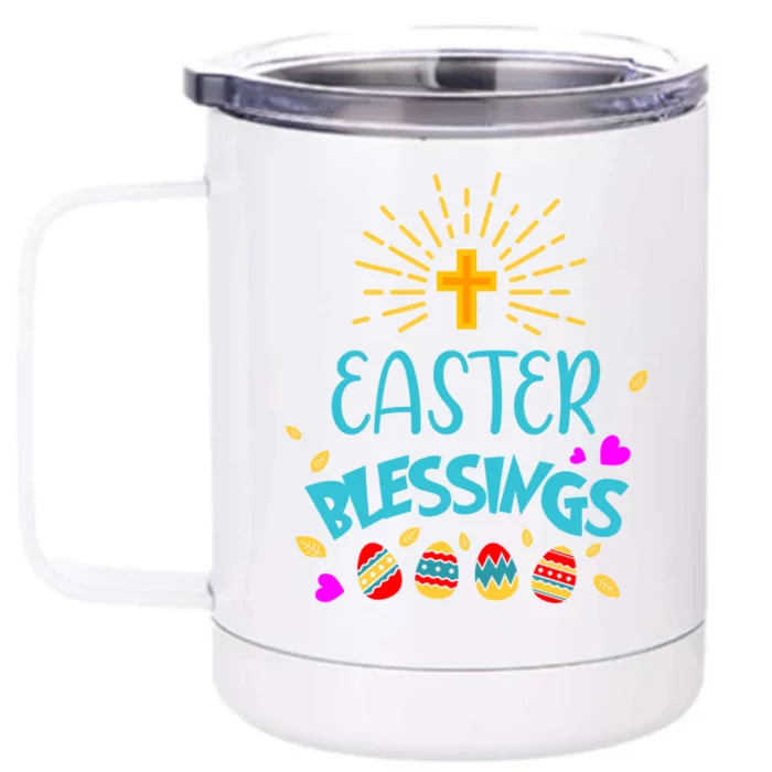 Easter Blessings Eggs Cross Christian Faith Christ God Gift Front & Back 12oz Stainless Steel Tumbler Cup