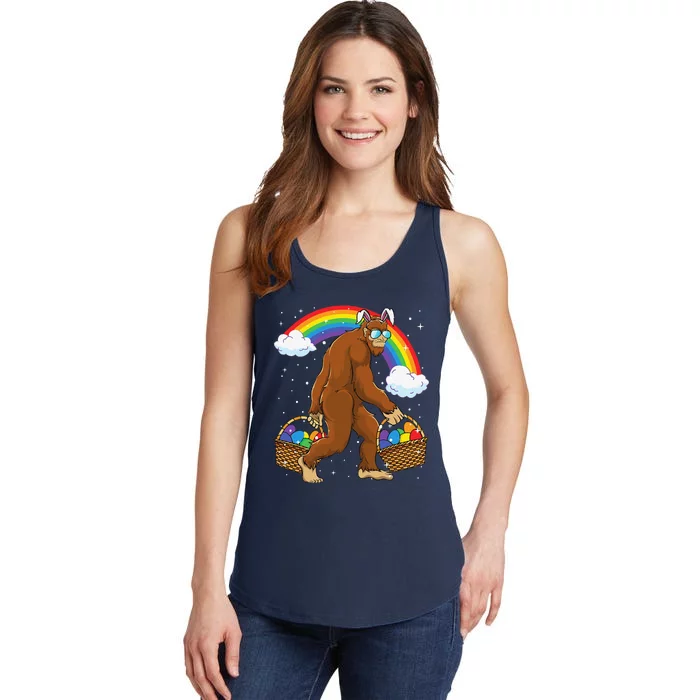 Easter Bigfoot, Egg Hunting Sasquatch Bunny Ears Ladies Essential Tank