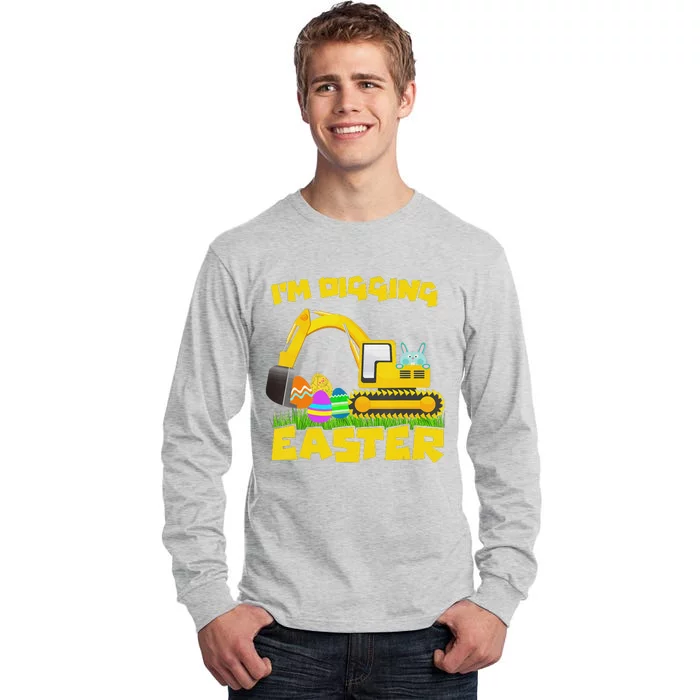 Easter Bunny Eggs Digging Tractor Excavator Tall Long Sleeve T-Shirt