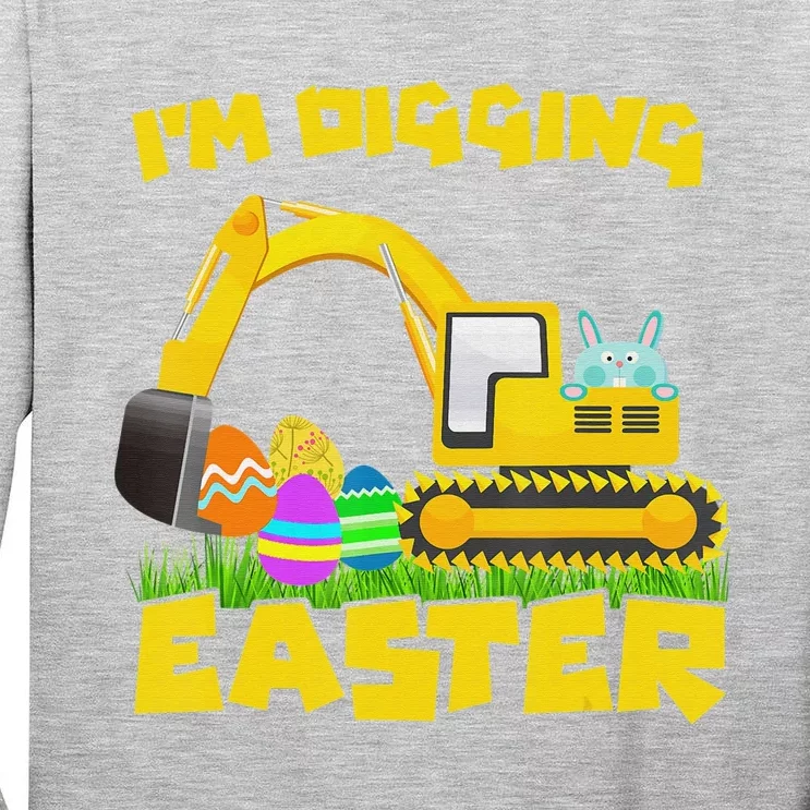 Easter Bunny Eggs Digging Tractor Excavator Tall Long Sleeve T-Shirt