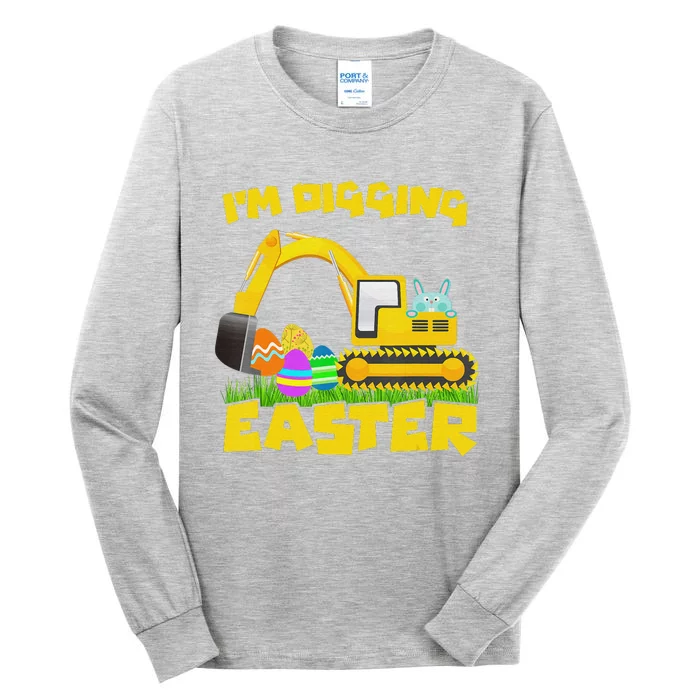 Easter Bunny Eggs Digging Tractor Excavator Tall Long Sleeve T-Shirt