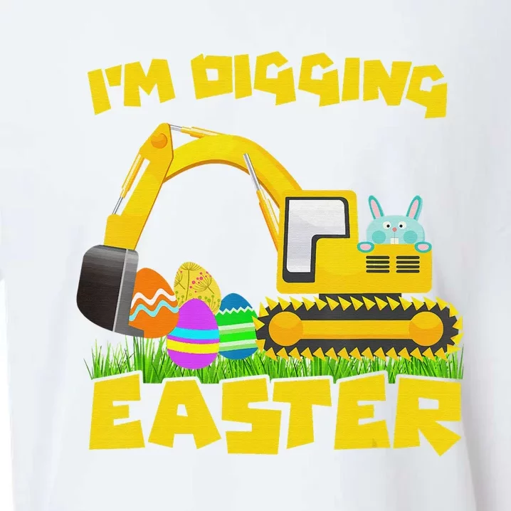 Easter Bunny Eggs Digging Tractor Excavator Sueded Cloud Jersey T-Shirt