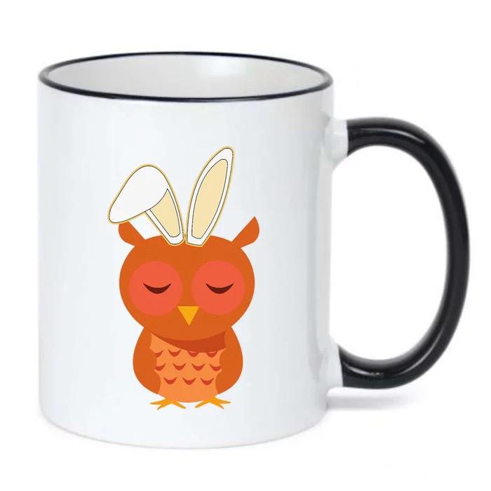 Easter Bunny Ears Cartoon Wise Owl Black Color Changing Mug