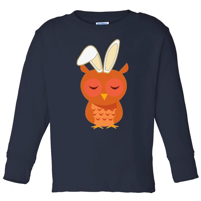 Easter Bunny Ears Cartoon Wise Owl Toddler Long Sleeve Shirt