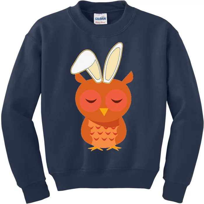 Easter Bunny Ears Cartoon Wise Owl Kids Sweatshirt