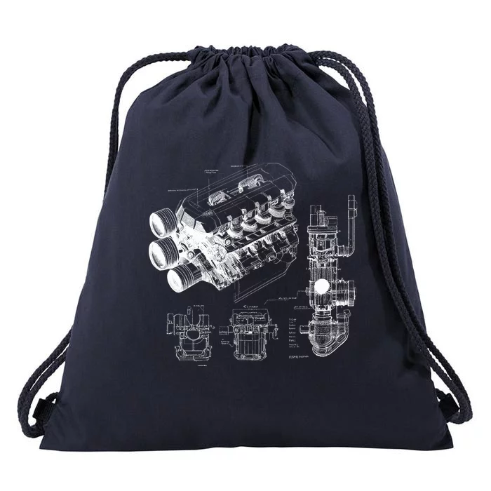 Engine Blueprint Drawstring Bag