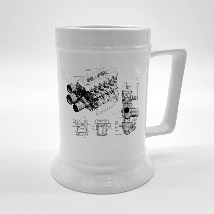 Engine Blueprint Front & Back Beer Stein