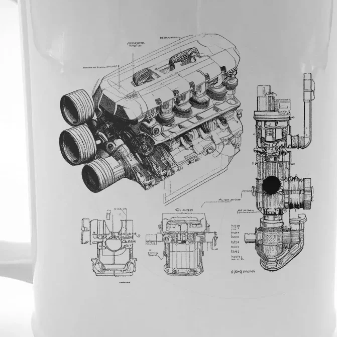 Engine Blueprint Front & Back Beer Stein