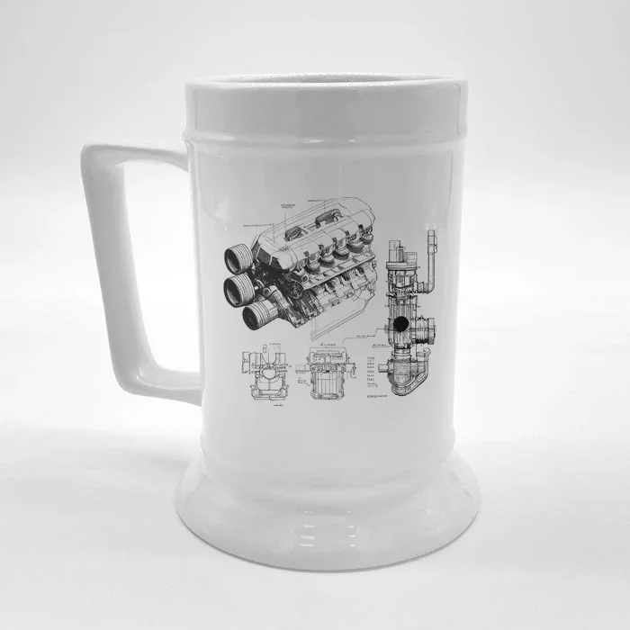 Engine Blueprint Front & Back Beer Stein